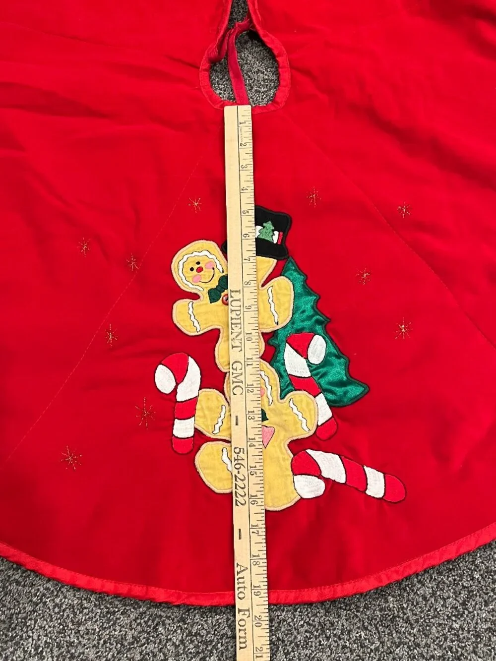 Red Velvet Tree Skirt with Gingerbread People